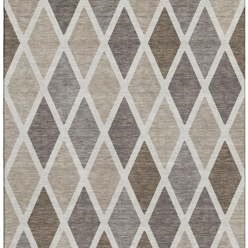 Beige Ivory And Brown Geometric Washable Area Rug With UV Protection Photo 3