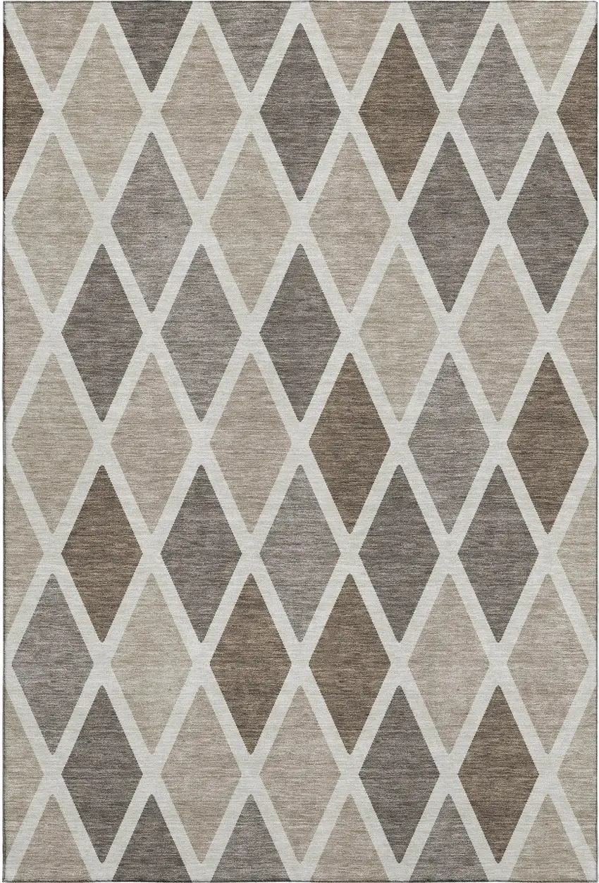 Beige Ivory And Brown Geometric Washable Area Rug With UV Protection Photo 1