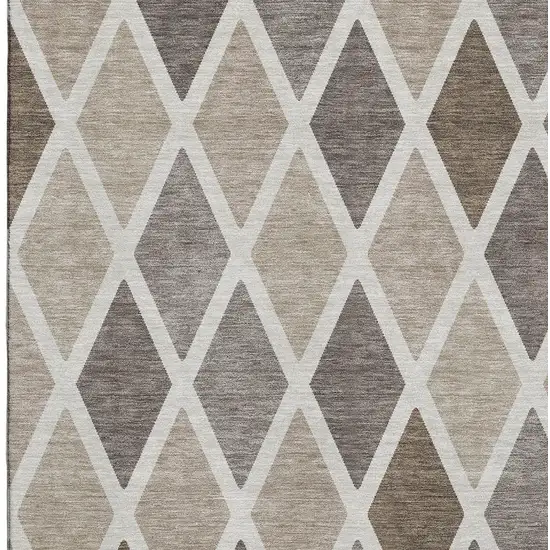 Beige Ivory And Brown Geometric Washable Area Rug With UV Protection Photo 3