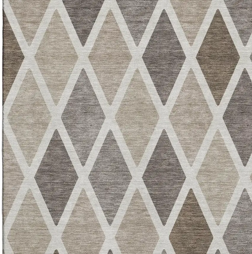 Beige Ivory And Brown Geometric Washable Area Rug With UV Protection Photo 3