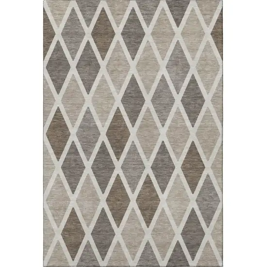 Beige Ivory And Brown Geometric Washable Area Rug With UV Protection Photo 4