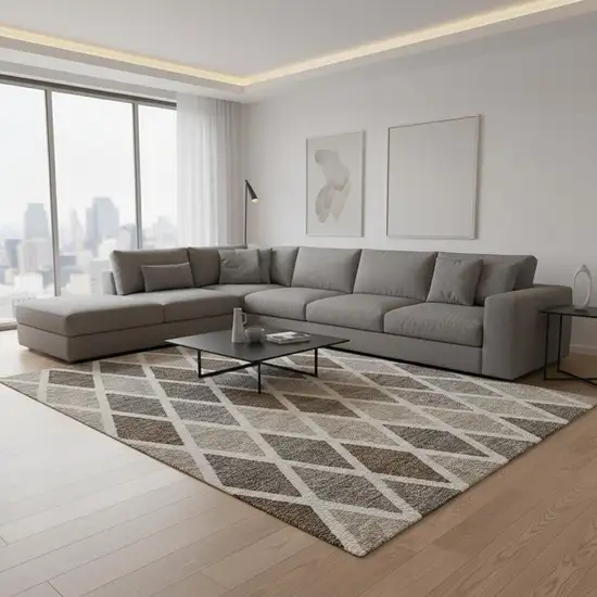 Beige Ivory And Brown Geometric Washable Area Rug With UV Protection Photo 2