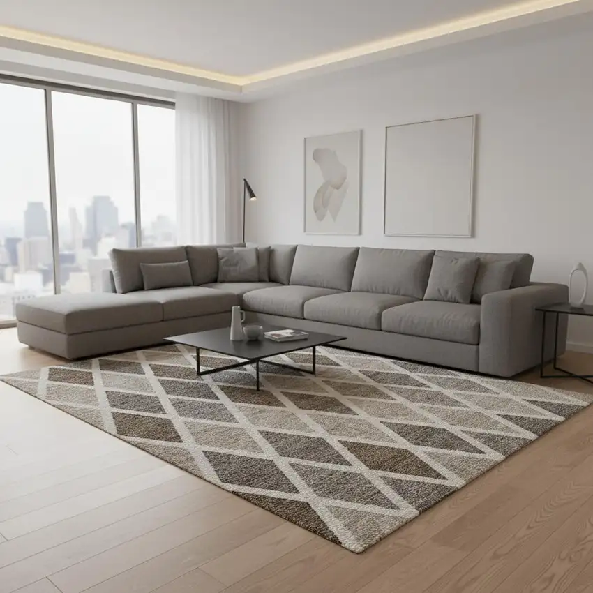 Beige Ivory And Brown Geometric Washable Area Rug With UV Protection Photo 2