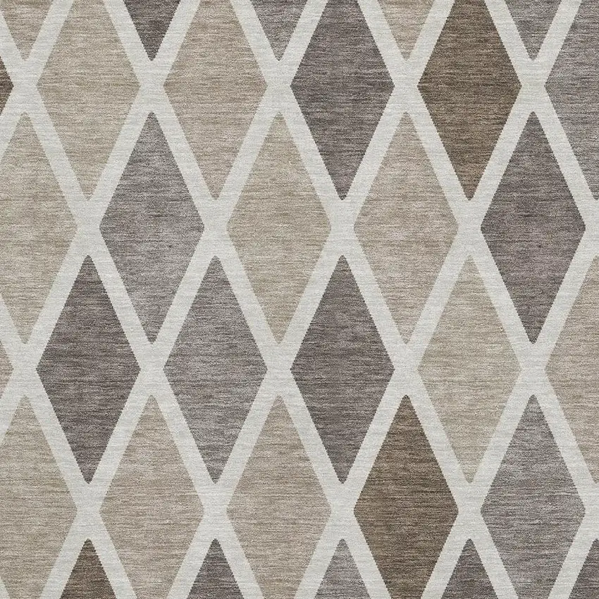 Beige Ivory And Brown Geometric Washable Area Rug With UV Protection Photo 3