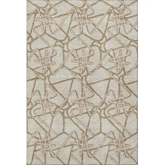 Beige Ivory And Brown Geometric Washable Area Rug With UV Protection Photo 3