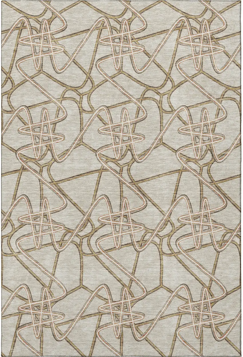 Beige Ivory And Brown Geometric Washable Area Rug With UV Protection Photo 3