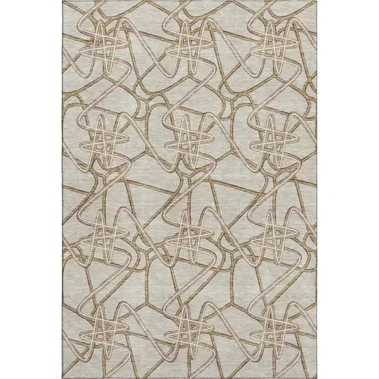 Beige Ivory And Brown Geometric Washable Area Rug With UV Protection Photo 1
