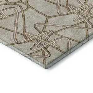 Photo of Beige Ivory And Brown Geometric Washable Area Rug With UV Protection
