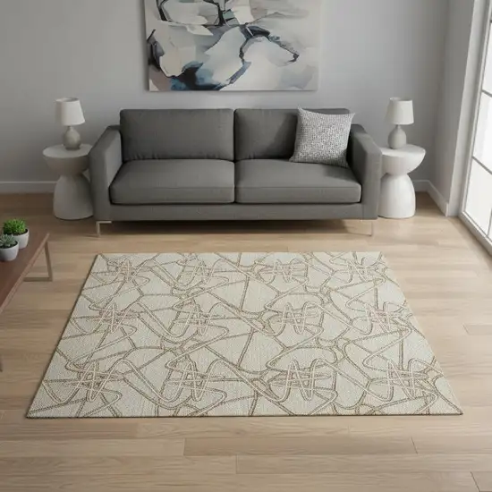 Beige Ivory And Brown Geometric Washable Area Rug With UV Protection Photo 2