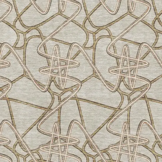 Beige Ivory And Brown Geometric Washable Area Rug With UV Protection Photo 2