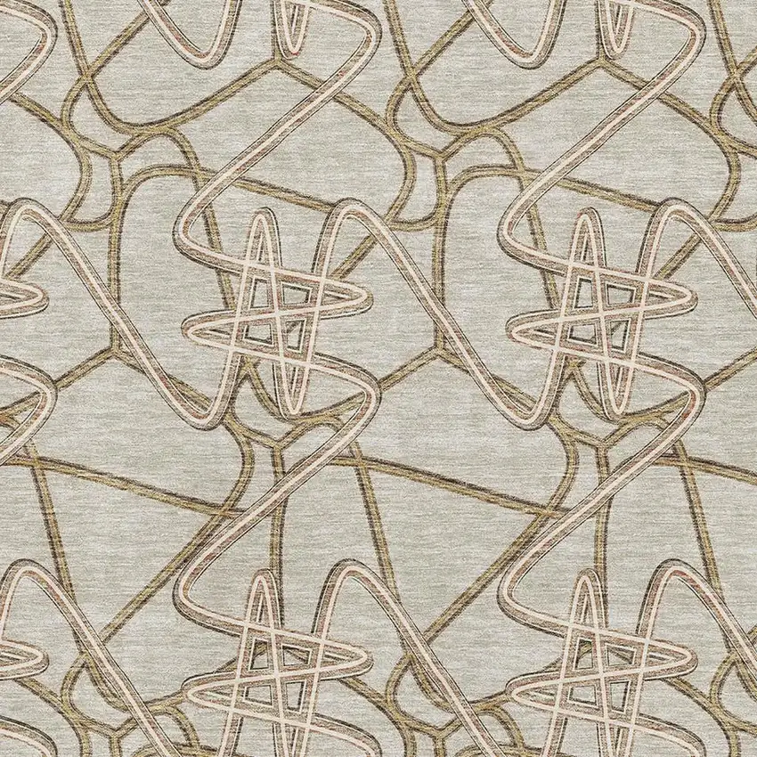 Beige Ivory And Brown Geometric Washable Area Rug With UV Protection Photo 2