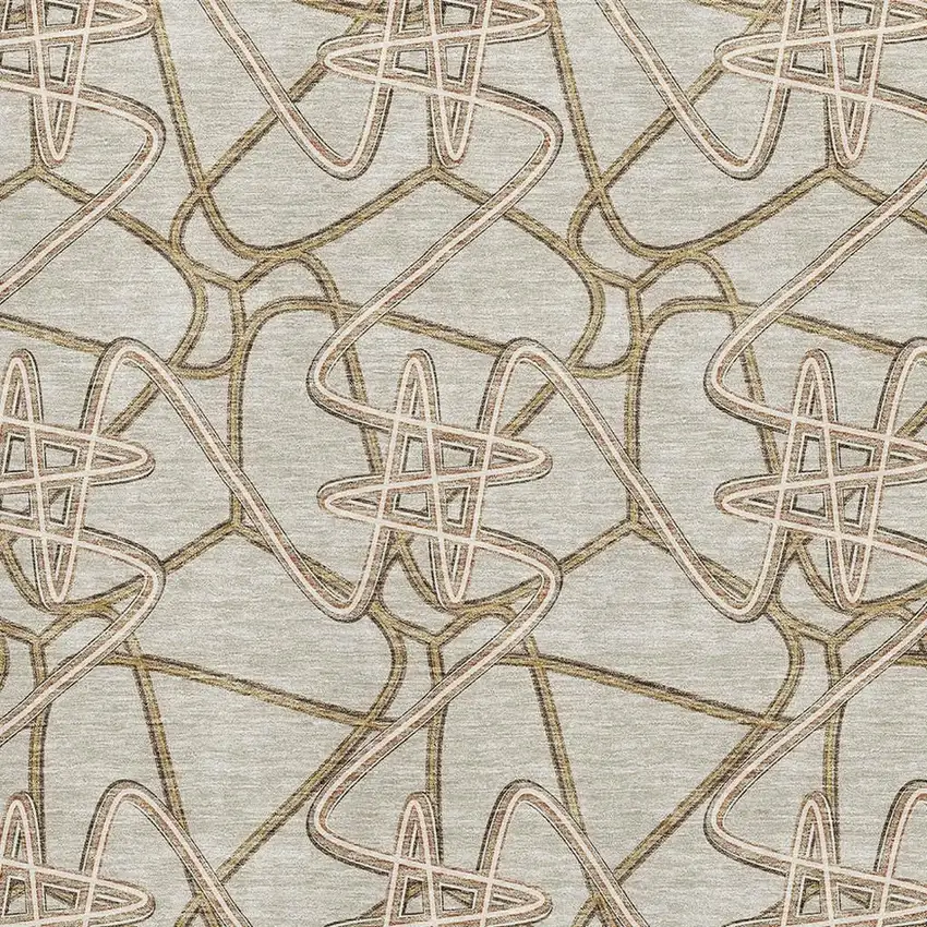 Beige Ivory And Brown Geometric Washable Area Rug With UV Protection Photo 3