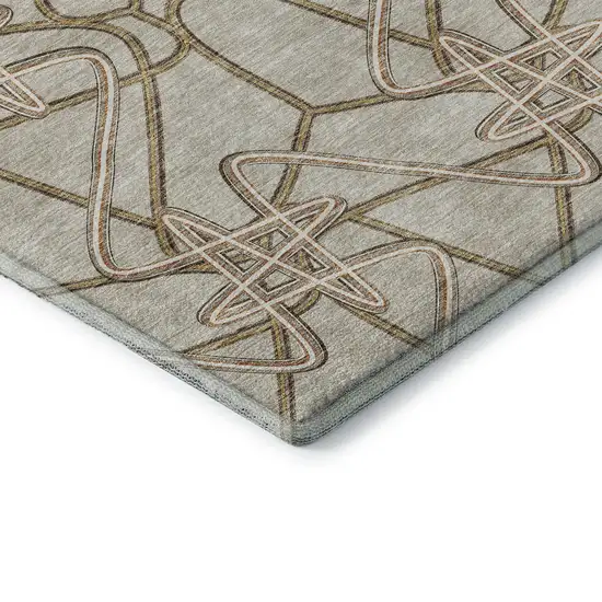 Beige Ivory And Brown Geometric Washable Area Rug With UV Protection Photo 7