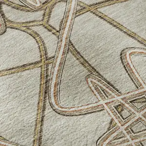 Photo of Beige Ivory And Brown Geometric Washable Area Rug With UV Protection