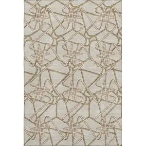 Photo of Beige Ivory And Brown Geometric Washable Area Rug With UV Protection