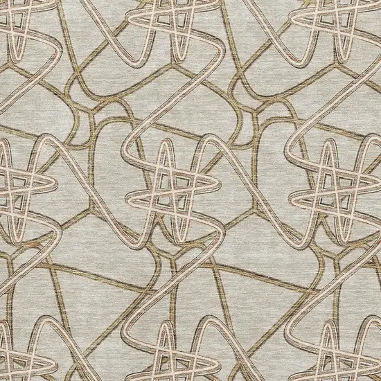 Beige Ivory And Brown Geometric Washable Area Rug With UV Protection Photo 2