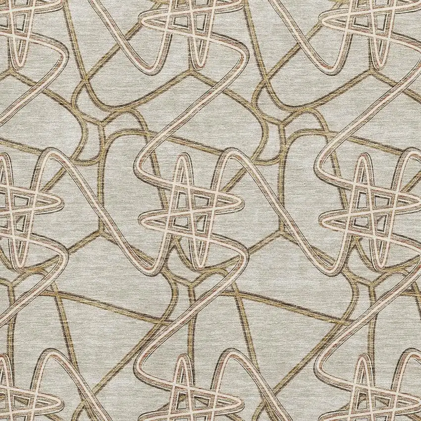 Beige Ivory And Brown Geometric Washable Area Rug With UV Protection Photo 2