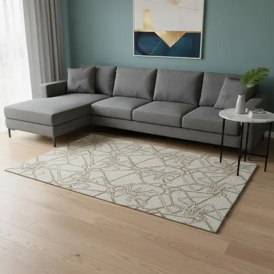 Beige Ivory And Brown Geometric Washable Area Rug With UV Protection Photo 2