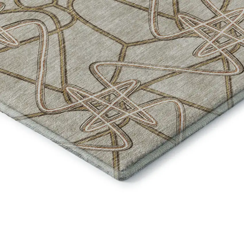 Beige Ivory And Brown Geometric Washable Area Rug With UV Protection Photo 7