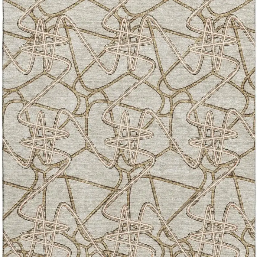 Beige Ivory And Brown Geometric Washable Area Rug With UV Protection Photo 3