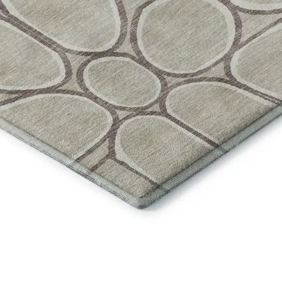 Beige Ivory And Brown Geometric Washable Area Rug With UV Protection Photo 7