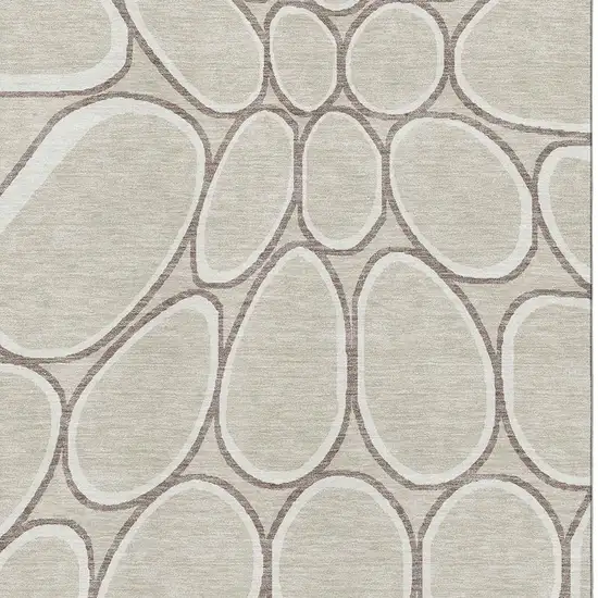 Beige Ivory And Brown Geometric Washable Area Rug With UV Protection Photo 2