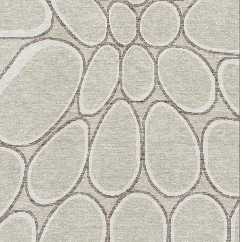 Beige Ivory And Brown Geometric Washable Area Rug With UV Protection Photo 2