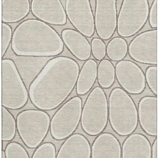 Beige Ivory And Brown Geometric Washable Area Rug With UV Protection Photo 3