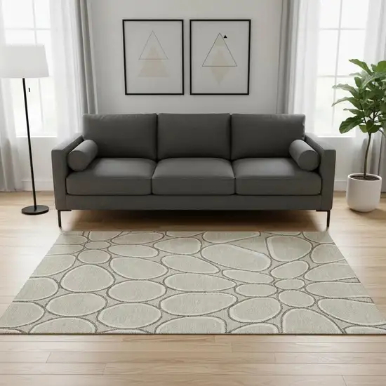 Beige Ivory And Brown Geometric Washable Area Rug With UV Protection Photo 2