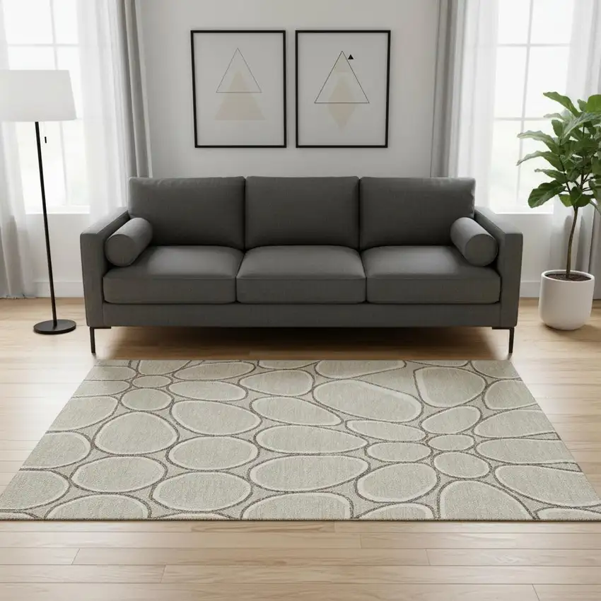 Beige Ivory And Brown Geometric Washable Area Rug With UV Protection Photo 2