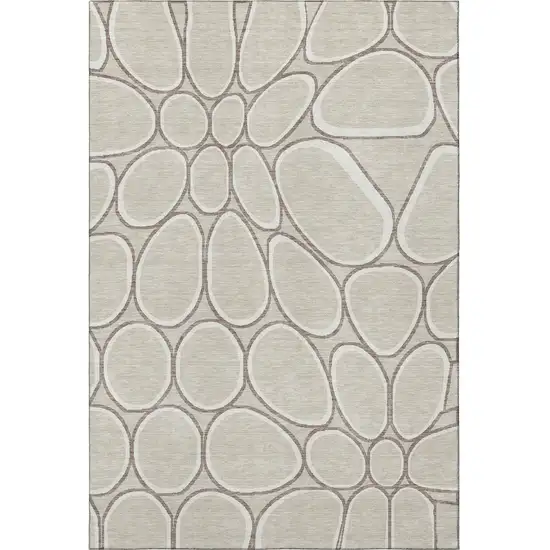 Beige Ivory And Brown Geometric Washable Area Rug With UV Protection Photo 3