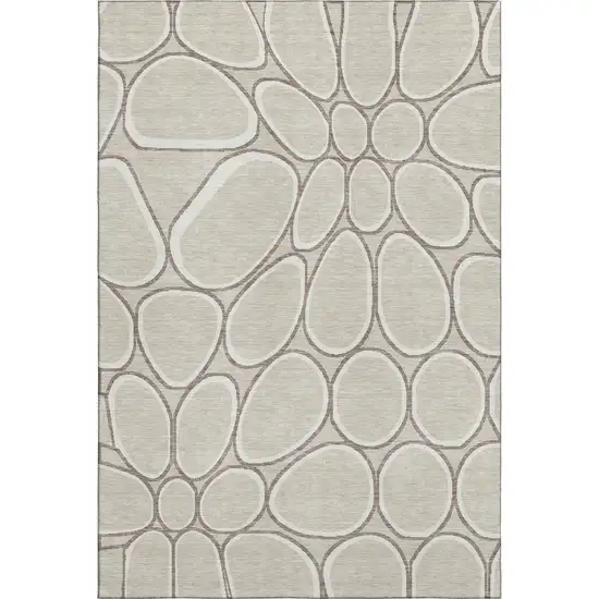 Beige Ivory And Brown Geometric Washable Area Rug With UV Protection Photo 1