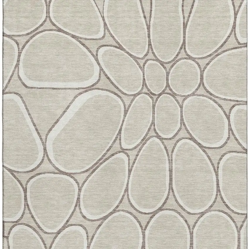 Beige Ivory And Brown Geometric Washable Area Rug With UV Protection Photo 2