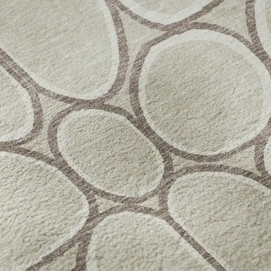 Beige Ivory And Brown Geometric Washable Area Rug With UV Protection Photo 9