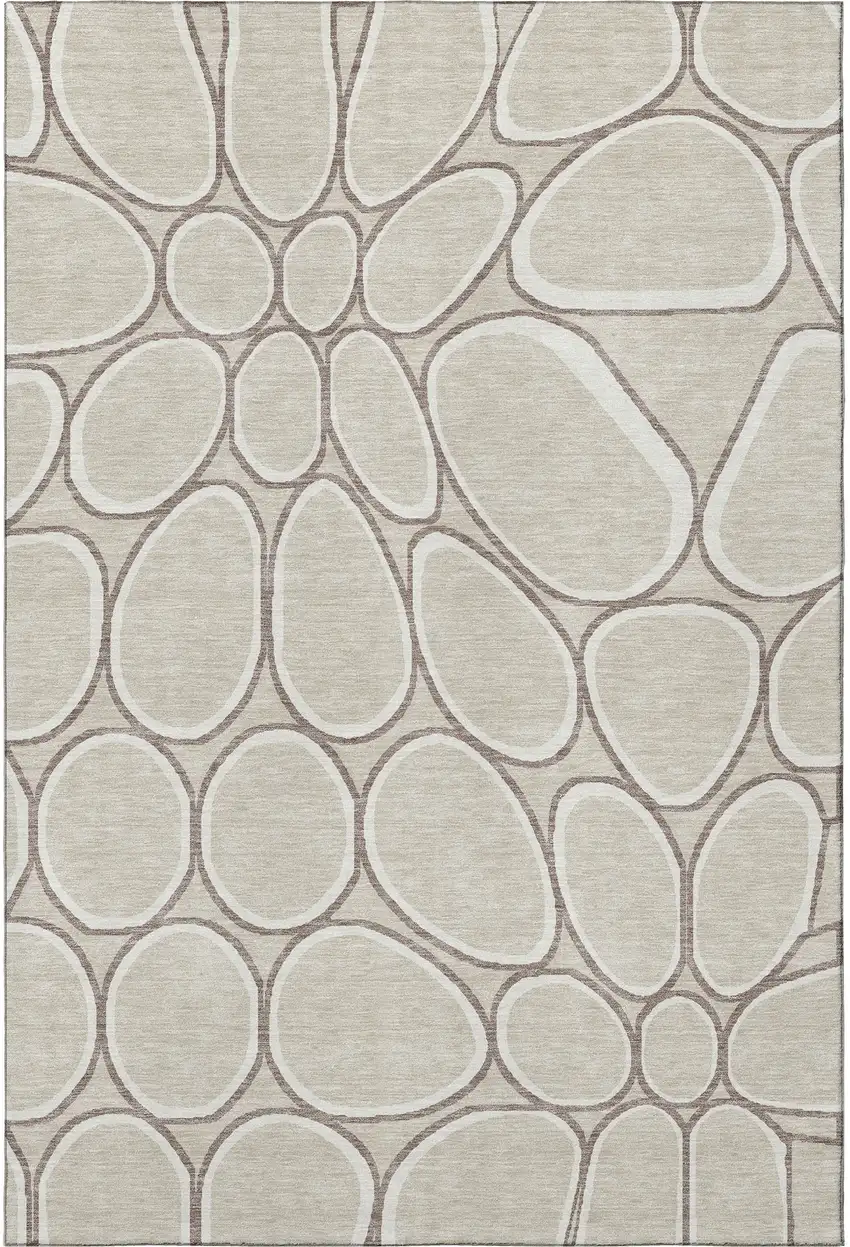 Beige Ivory And Brown Geometric Washable Area Rug With UV Protection Photo 2
