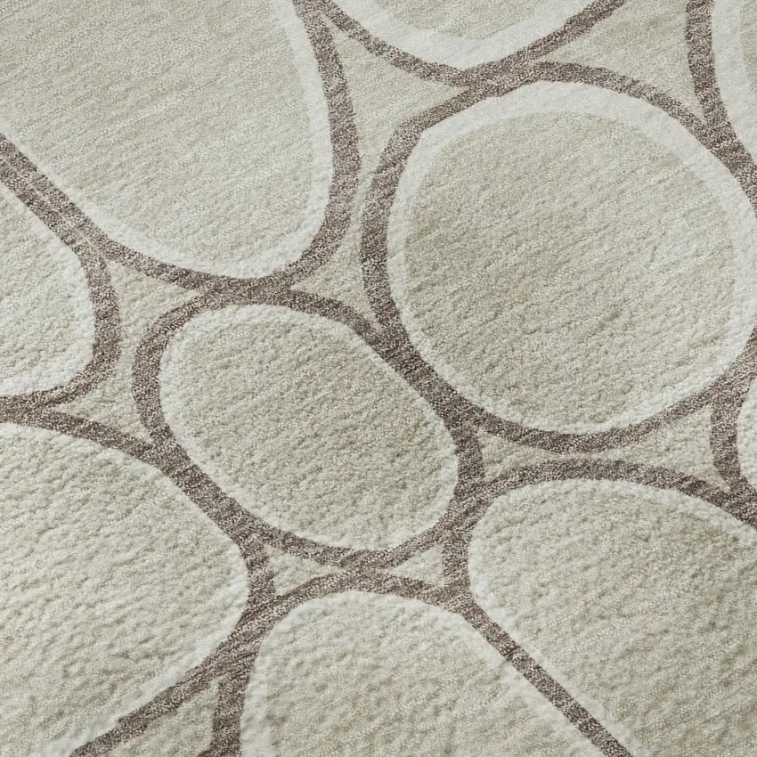 Beige Ivory And Brown Geometric Washable Area Rug With UV Protection Photo 8