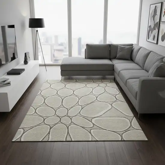 Beige Ivory And Brown Geometric Washable Area Rug With UV Protection Photo 2