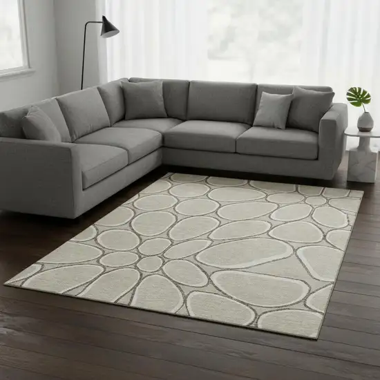 Beige Ivory And Brown Geometric Washable Area Rug With UV Protection Photo 2
