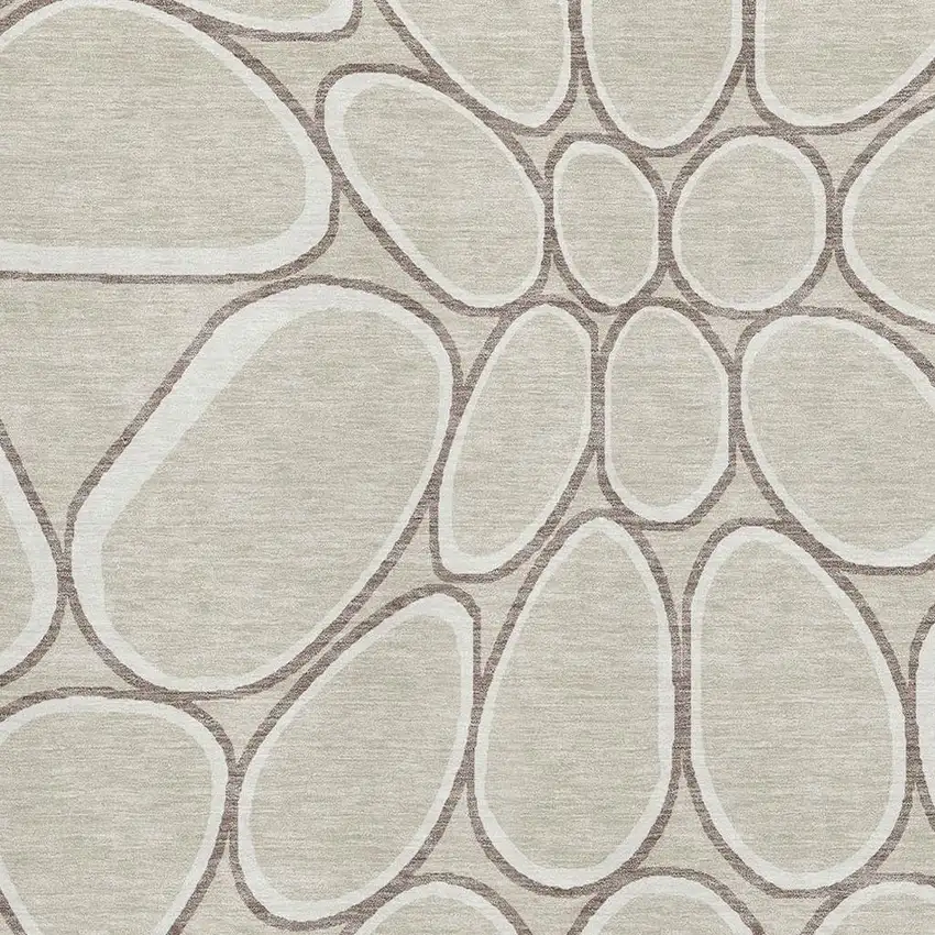 Beige Ivory And Brown Geometric Washable Area Rug With UV Protection Photo 2