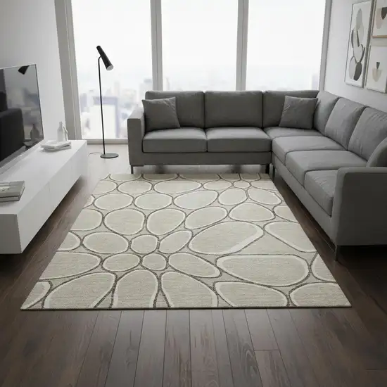 Beige Ivory And Brown Geometric Washable Area Rug With UV Protection Photo 2