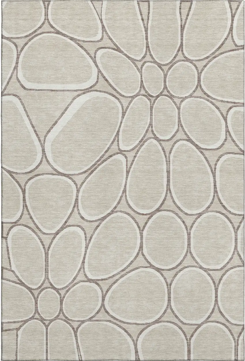 Beige Ivory And Brown Geometric Washable Area Rug With UV Protection Photo 1