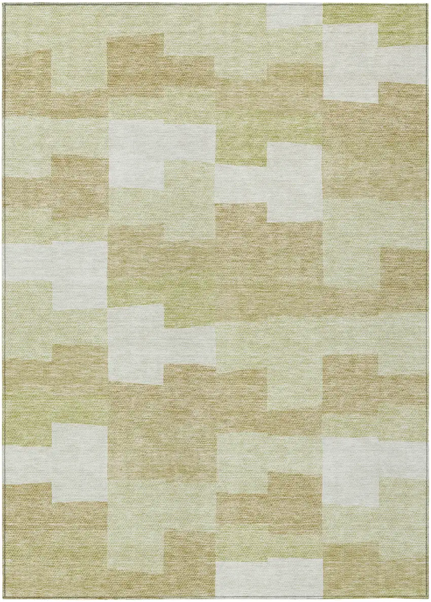 Beige Ivory And Brown Geometric Washable Indoor Outdoor Area Rug Photo 2