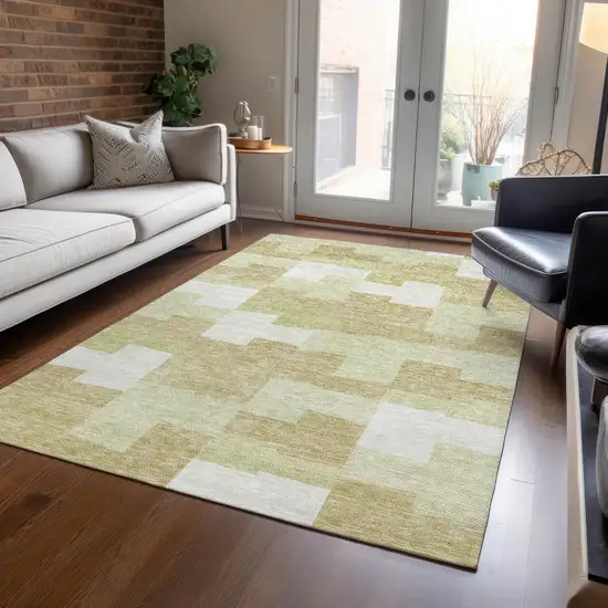 Beige Ivory And Brown Geometric Washable Indoor Outdoor Area Rug Photo 8
