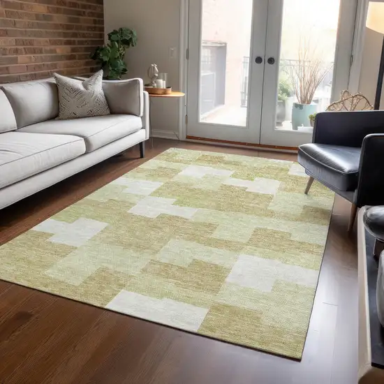 Beige Ivory And Brown Geometric Washable Indoor Outdoor Area Rug Photo 8