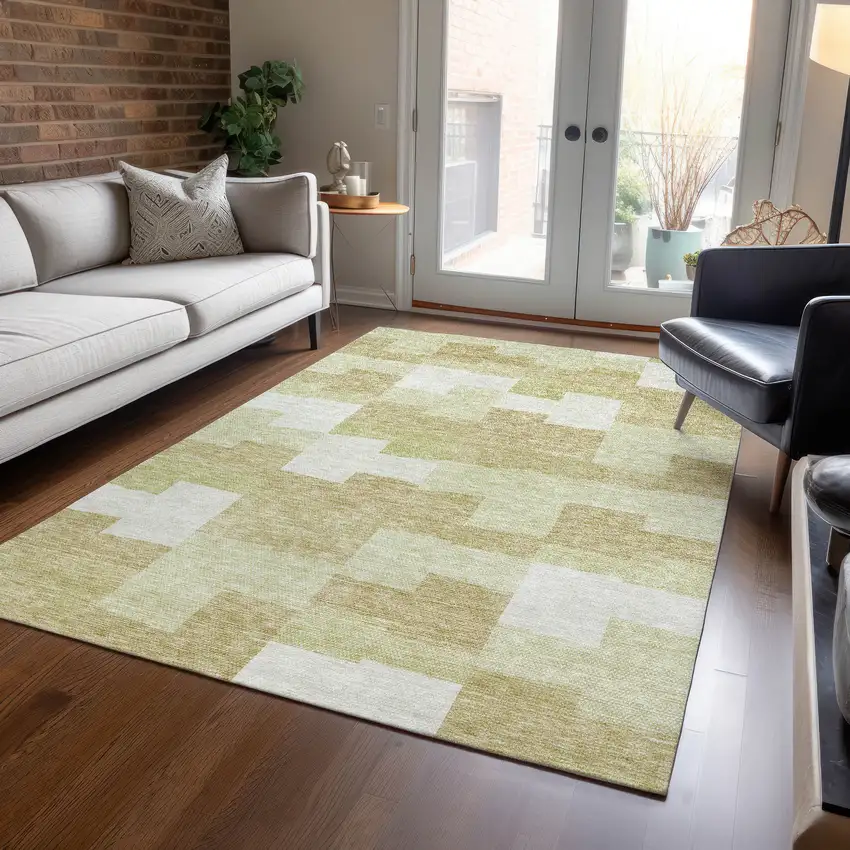 Beige Ivory And Brown Geometric Washable Indoor Outdoor Area Rug Photo 8