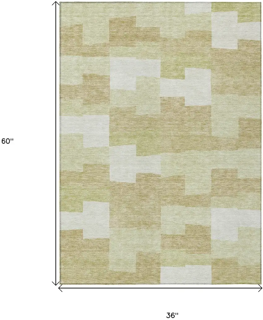 Beige Ivory And Brown Geometric Washable Indoor Outdoor Area Rug Photo 3