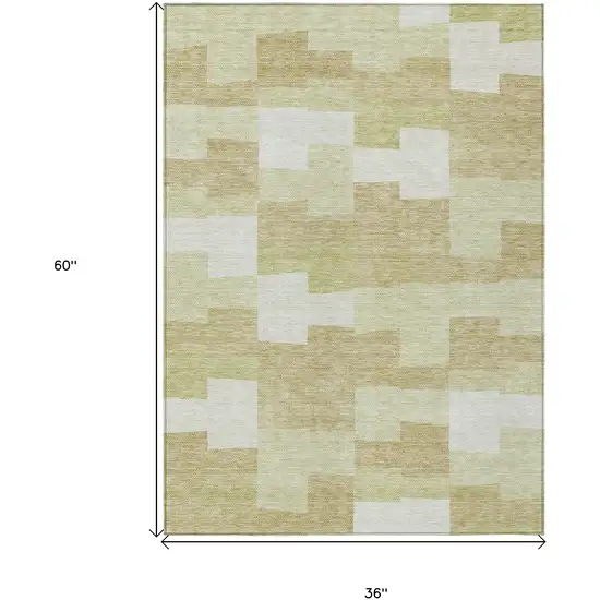 Beige Ivory And Brown Geometric Washable Indoor Outdoor Area Rug Photo 3