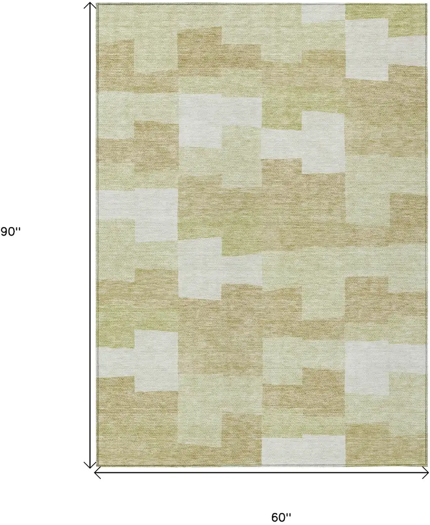 Beige Ivory And Brown Geometric Washable Indoor Outdoor Area Rug Photo 3