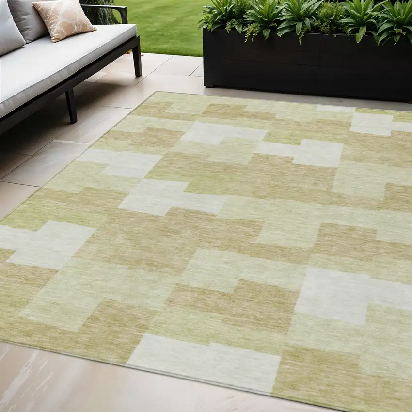 Beige Ivory And Brown Geometric Washable Indoor Outdoor Area Rug Photo 1