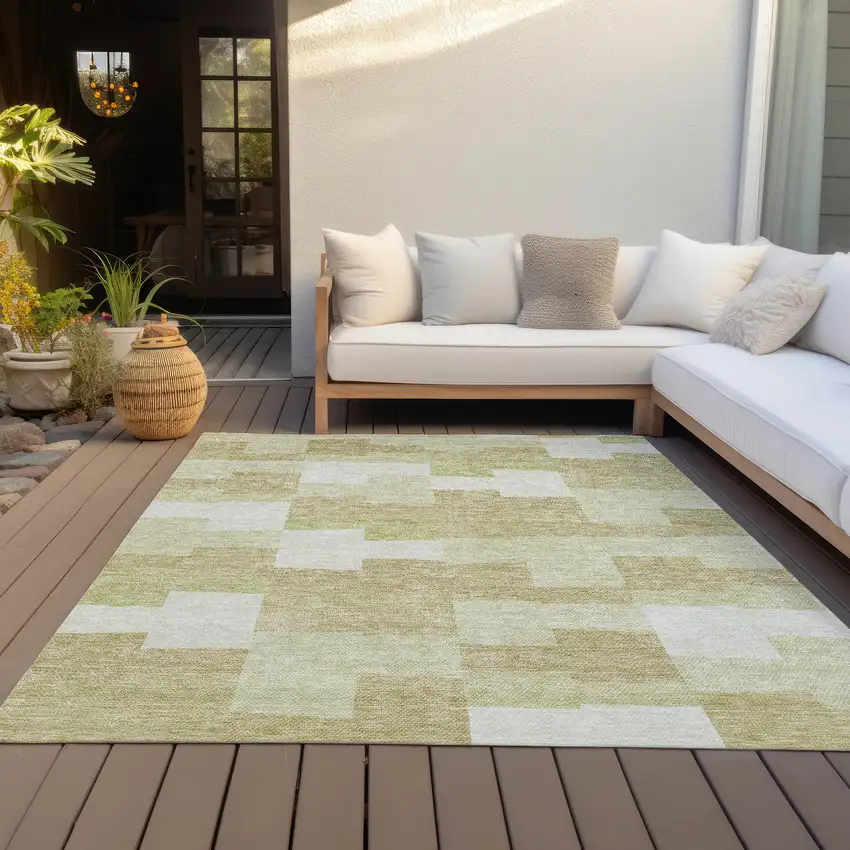 Beige Ivory And Brown Geometric Washable Indoor Outdoor Area Rug Photo 7